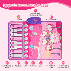 Tapis de danse LED rose pour enfants, clavier de piano interactif, tapis de jeu, batterie électronique, jouet de sol, fonctionne sur piles - Product Image 1