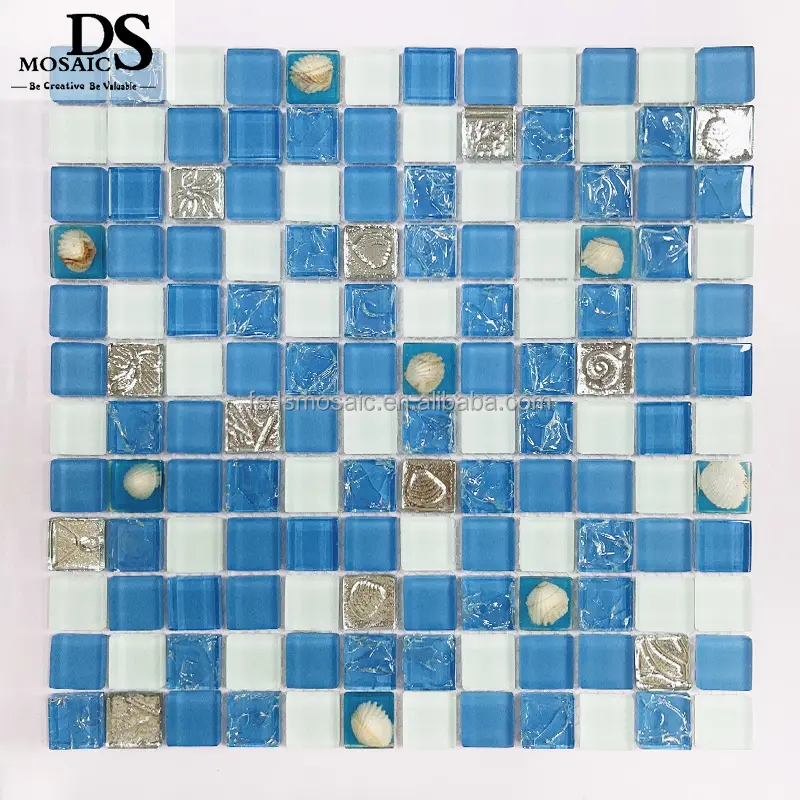 Quadrado Crystal Cracked Padrão Azul Branco Ice Crackle Design Vidro Mosaico Azulejo Banheiro Parede Piscina Telhas de assoalho