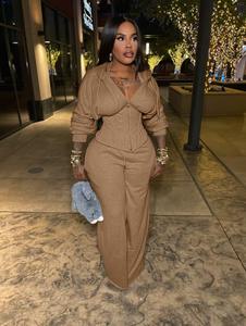 Pantaloni sportivi Casual in due pezzi con Cardigan con lacci dietro felpa con cappuccio e pantaloni della tuta a gamba larga - Product Image 6