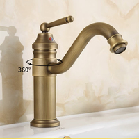 Grifo de Lavabo Retro de Latón Macizo Dorado Antiguo de Lujo, Monomando de Agua Fría y Caliente para Proyectos de Hoteles y Villas