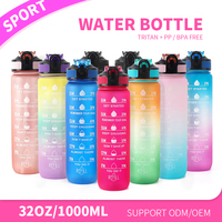 NOUVEAU – Bouteilles d'eau en plastique de 1000 ml (32 oz) sans BPA, personnalisables avec logo, best-seller, pour la gym, avec paille et marqueur de temps