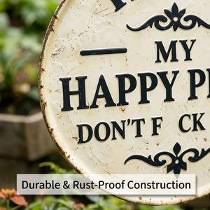 Divertente targa in metallo da giardino, con scritta 'This Is My Happy Place', stile rustico vintage, da appendere per decorare patio, portico e giardino. - Product Image 4