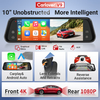 Caméra de tableau de bord 4K 10 pouces avec CarPlay et Android Auto, fonction Mirror Link et vision de recul, pour voiture, DVR, Carlover AI Dashcam