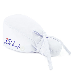 Cola de caballo turbante gorras lindo cachorro bordado colorido transpirable algodón poliéster con botón seguro para departamento ambulatorio - Product Image 4