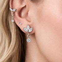 Anting-anting tusuk titanium CZ gaya Eropa ASTM F136 grosir, ukuran 16G, untuk helix dan tulang rawan, perhiasan tubuh