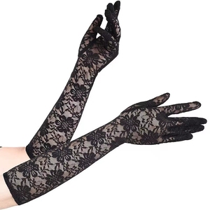 Gants sexy en dentelle creuse pour femmes Summer Drive Cycling Breathable Thin Gloves Lolita Cosplay Soft <span class=keywords><strong>Long</strong></span> Red Fishnet Gloves - Product Image 6