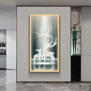 Upscale Modern Decorative Abstract Elk Luxury Frame Led Canvas Light Up Painting Wall Art