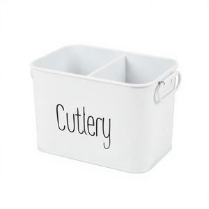 Cutlery Storage Holder Rectangular <b>Metal</b> White Rust Resistant Kitchen Minimalist Style Standing Type - Product Image 6