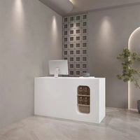 Comptoir de réception au design moderne style crème, finition laquée brillante, pour caisse enregistreuse, salon de beauté, salon de coiffure, restaurant