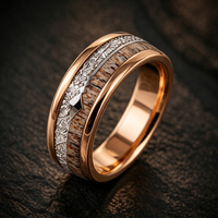 Bague Éternité Unisexe JLM Classique en Acier Inoxydable Plaqué Or Rose avec Double Rainure et Incrustation Bois, Motif Bois de Cerf/Pointe de Flèche, pour Mariage