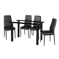 Ensemble table et chaises de salle à manger rectangulaire moderne à prix abordable avec plateau en verre et pieds en métal
