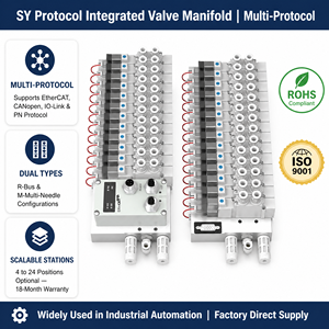 Vanne solénoïde pneumatique R/M SY5120/7120, ensemble de vanne intégré à raccordement inférieur contrôlé par bus, collecteur de vanne à 24 stations, 2 kg - Product Image 1