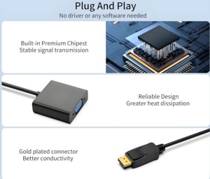 Adaptateur ZOGUO DP vers <span class=keywords><strong>VGA</strong></span>, boîtier ABS plaqué or, 1080P/60Hz pour ordinateur portable, moniteur, projecteur avec longueur personnalisée - Product Image 2