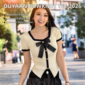 Camiseta Casual de Verano para Mujer, Diseño Nuevo 2026 OuYaan, Transpirable, Holgada, con Estampado Dulce y Lazo, Manga Corta - Product Image 2