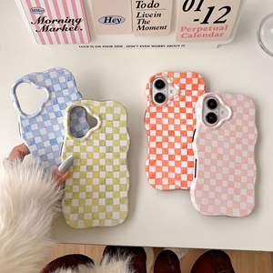 Funda de Verano con Diseño a Cuadros Pequeños para iPhone 16 Pro Max, Funda para Teléfono 17, Funda con Diseño de Ondas para 15/14 - Product Image 1