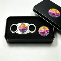 Coupe-cigares jaune économique, porte-clés coupe-cigares rose, support de pochette en aluminium de luxe en gros, marqueur de balle de golf rond en métal rouge