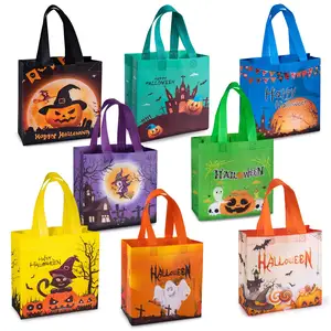 Candy tas Tote trik anak-anak, tas Tote Kecil tanpa tenun dengan pegangan untuk dekorasi pesta Halloween