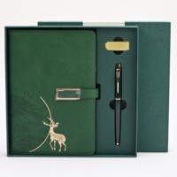 Coffret cadeau de journal en cuir PU vert, couverture rigide, 100 feuilles, logo personnalisé |   Carnet de notes professionnel, stylo, cadeaux pour employés, événements, conférences