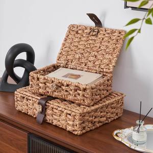 Cesta Tejida <span class=keywords><strong>de</strong></span> Jacinto <span class=keywords><strong>de</strong></span> Agua Natural Ecológica con Tapa, Cesta <span class=keywords><strong>de</strong></span> Almacenamiento para el <span class=keywords><strong>Hogar</strong></span>, Venta al por Mayor <span class=keywords><strong>de</strong></span> Fábrica - Product Image 1