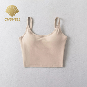 Canottiere Crop da donna con Logo personalizzato estivo Sexy lavorato a maglia senza maniche con Top corto incrociato da donna con reggiseno - Product Image 4