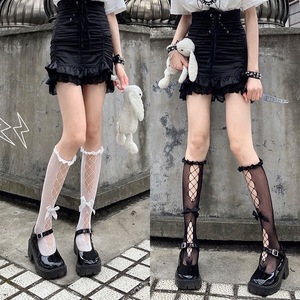 Mu Ruan Fishnet Calf <b>Socks</b> Women <b>Black</b> And White Breathable Anti Slip Mid Calf <b>Socks</b> For Youth Summer Wear - Product Image 1