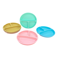 Assiette ovale en silicone de qualité alimentaire pour bébé, avec compartiments, ventouse, motif de dessin animé, lavable au lave-vaisselle, non toxique