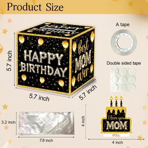 Cajas de <span class=keywords><strong>Regalo</strong></span> para Dinero de <span class=keywords><strong>Cumpleaños</strong></span> para Mamá, Caja Negra y Dorada para Extraer Dinero en Efectivo - Product Image 3