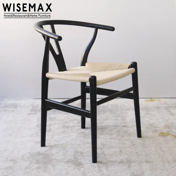 Wishbone Y şık kağıt kordon doğal ceviz kayın kül yan ahşap yemek sandalyesi deri koltuk