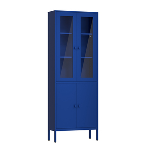 Armoire de rangement à 4 portes pour la maison Armoire de présentation avec porte en verre et pieds debout Étagère de présentation de livres en acier pour le salon - Product Image 1