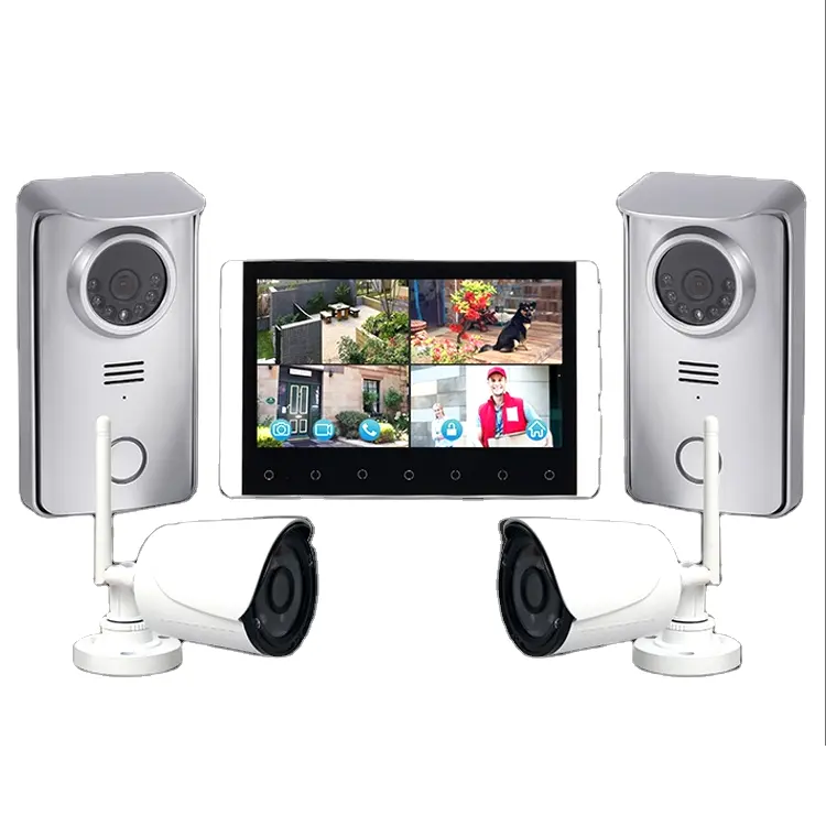Bel Pintu Video Nirkabel 2.4G, Sistem Interkom Video Nirkabel 4 Layar Pisah, Bel Pintu Video Penglihatan Malam Inframerah