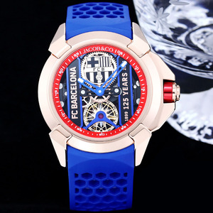 Montre mécanique automatique Jacob Co Epic X Barcelona Football pour homme, bracelet en caoutchouc, cadran à aiguilles, réserve de marche, répétiteur, boîtier de luxe - Product Image 3