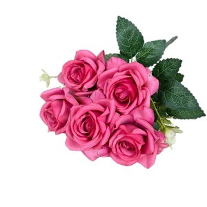Fleurs artificielles en soie, roses à 5 têtes simulées, petites roses cornées, pour décoration de mariage et de maison, moulage par injection, Chine - Product Image 5