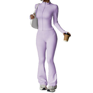 Conjunto de Pantalones de Fitness de Alta Calidad para Mujer, Chaqueta Ajustada con Cuello Alto y Pantalones de Yoga de Cintura Alta con Efecto Levanta Glúteos, Conjunto de 2 Piezas - Product Image 2