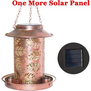 <b>Solar</b> Bird Feeder Copper Vintage Hanging With Leaf Cutouts For Woodpecker Garden Use - Product Image 4