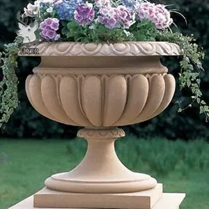 Produits en pierre de jardin, jardinières en marbre naturel Beige, Pots de fleurs en pierre, urne de jardin en marbre pour la décoration de la maison