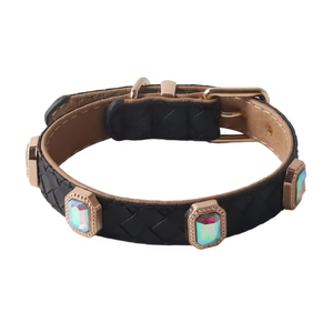 Collar de Perro Ajustable de Cuero PU Rosa, Collar de Perro con Pedrería, Collar Brillante, Collar Elegante con Cristales y Purpurina - Product Image 4