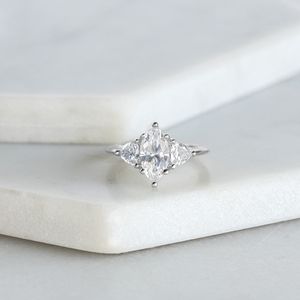 มาร์คีสตัดเพชรโมอิสแหวนหมั้นหินสามชิ้นของขวัญครบรอบวันเกิดแหวนเจ้าสาว - Product Image 4