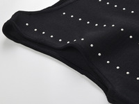 Robe élégante mi-mollet noire en maille sans manches à col rond, avec franges et perles, pour femme, collection automne 2025