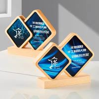 Trophée en cristal en forme de diamant entièrement personnalisé avec impression couleur et base en bois pour récompense