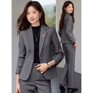 Women's Woolen Suit Set Solid Color Anti-Wrinkle Slim Fit Casual Business Wear - Product Image 1