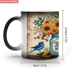 Matte Frosted <b>Ceramic</b> Mug 11oz Heat Activated Home <b>Cup</b> With Floral Bird Design - Product Image 1
