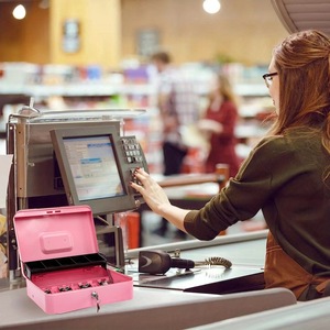 Caja de Seguridad Metálica para Efectivo de 11.8"x9.4"x3.54" con Bandeja de Dinero en Niveles y Cerradura con Llave, 4 Ranuras para Billetes/5 para Monedas, Almacenamiento Seguro de Dinero - Product Image 4