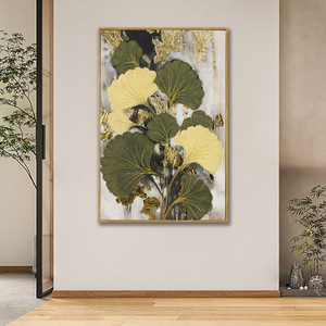 Pintura <span class=keywords><strong>al</strong></span> Óleo Texturizada Pintada a Mano, Arte Abstracto <span class=keywords><strong>de</strong></span> Plantas y Flores, Lienzo Enmarcado, Pintura <span class=keywords><strong>de</strong></span> Alta Gama para Sala <span class=keywords><strong>de</strong></span> Estar, Hotel Comercial - Product Image 4