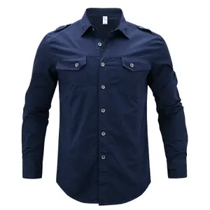تصميم شعار مخصص 100% قطن جودة عالية مناسب للرجبي الرسمي العادي زر أزرق قمصان طويلة الأكمام للرجال