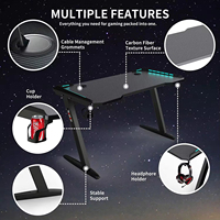 Bureau de jeu personnalisé en promotion pour gamer, table de jeu avec éclairage RGB et porte-gobelet