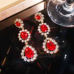 New Trendy Geometric <b>Water</b> Drop Purple Red Yellow <b>Crystal</b> Zircon Platinum Plated Women's Anniversary Drop Earrings - Product Image 5