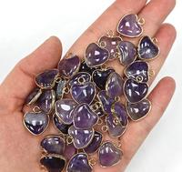 Pendentif en pierre de quartz fraise avec bordure dorée, cristal de guérison en forme de cœur 16*19mm pour la fabrication de bijoux
