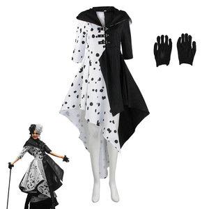 Disfraz de Cruella De Vil, vestido de lunares blanco y negro con guantes, disfraz de Halloween para adultos - Product Image 1