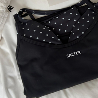 Ensemble de tenue de sport pour femmes, vêtements de yoga, ensemble deux pièces avec haut court à pois et leggings de sport à bordure contrastée