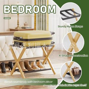 Bamboo Luggage Rack Double Layer <b>Foldable</b> Storage Shelf For Hotel Home Use - Product Image 5